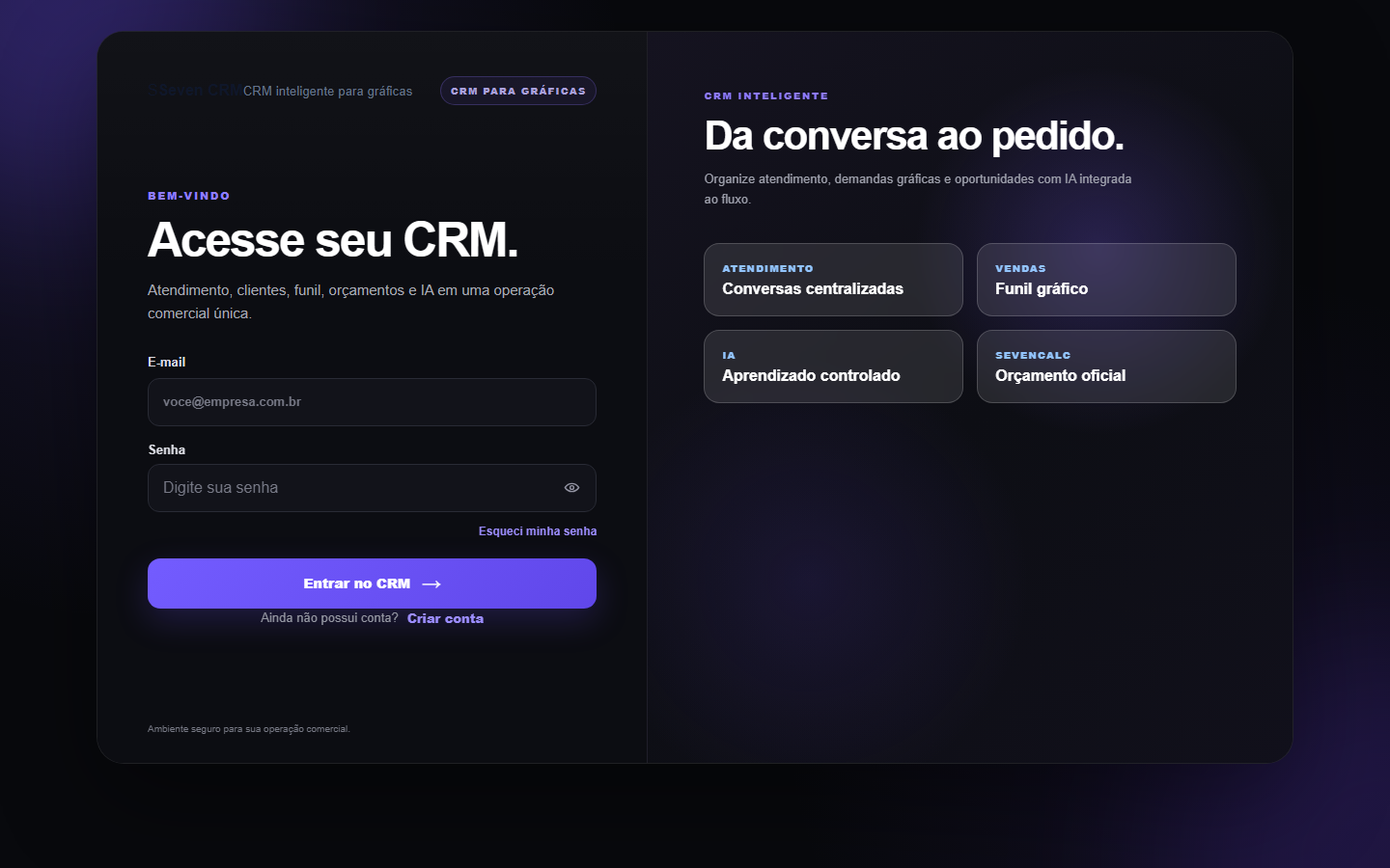 Tela real atual do SevenCRM
